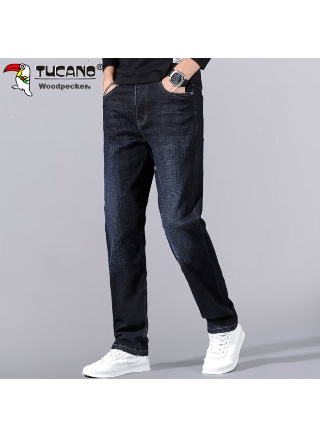 Tucano Tucano Men's Loose Straight-leg Jeans, Spring And Summer Trendy Business Casual Pants, Versatile Long Trousers, Blue-black, Size 36 - Image 1