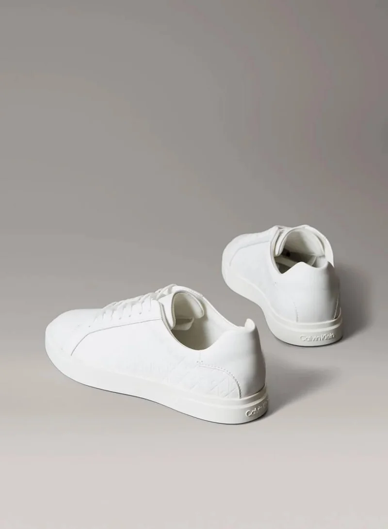 Calvin Klein Bright White Leather Emblem Logo Pattern Trainers for Women | Best Price UAE