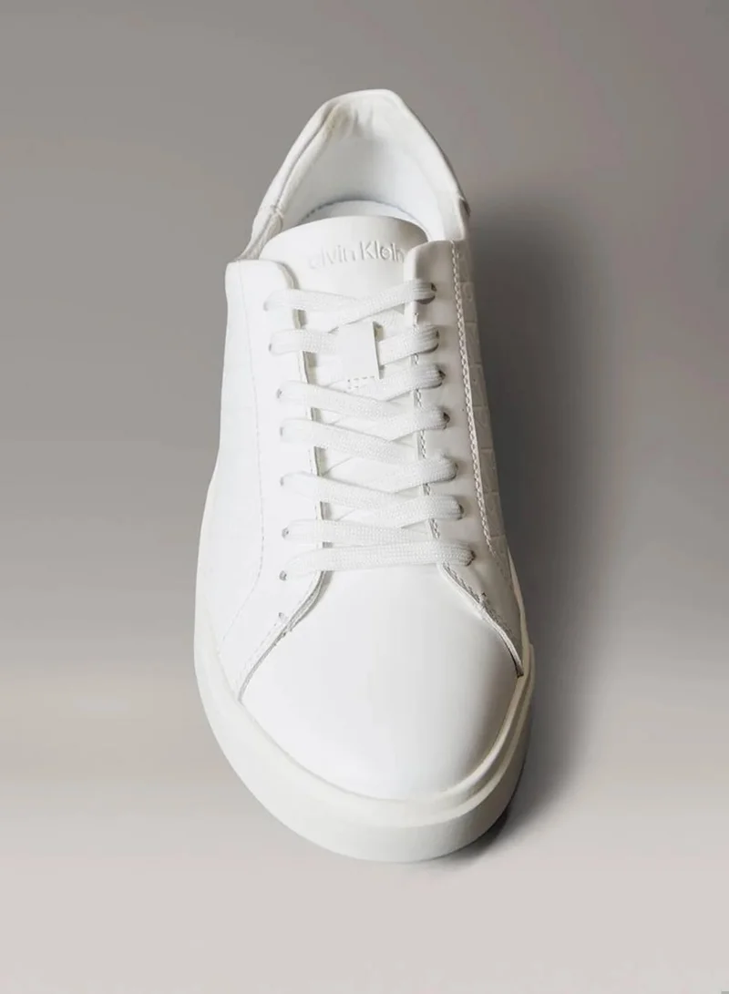 Calvin Klein Bright White Leather Emblem Logo Pattern Trainers for Women | Best Price UAE