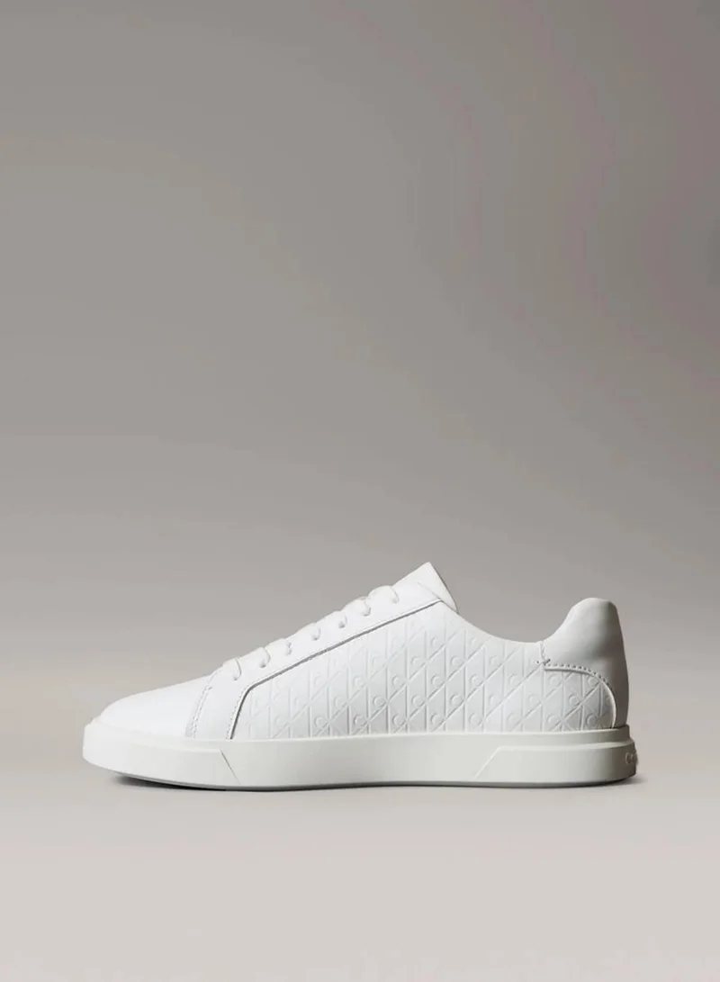 Calvin Klein Bright White Leather Emblem Logo Pattern Trainers for Women | Best Price UAE
