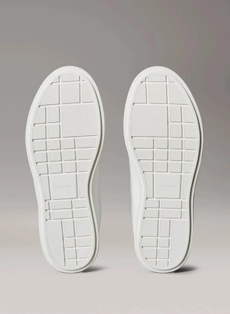 Calvin Klein Bright White Leather Emblem Logo Pattern Trainers for Women | Best Price UAE