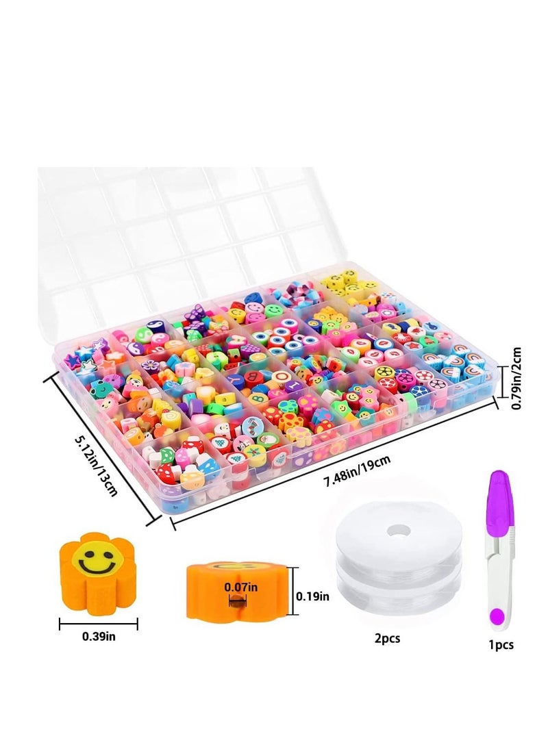 SYOSI 480PCS Fruit Flower Polymer Clay Beads 24 Style Cute Smiley Heart Mushroom Clay Beads Charms for Jewelry Necklace Earring Making DIY Bracelet Making Kit Accessories for Women Girls - Image 2