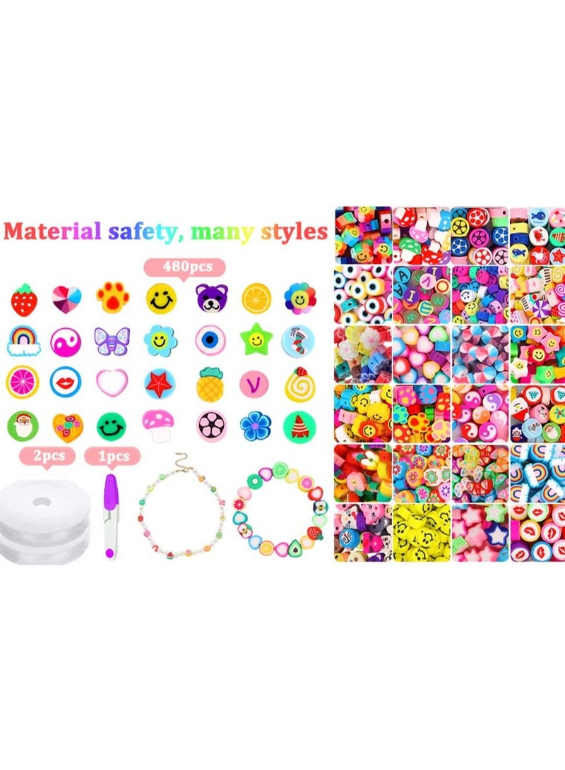 SYOSI 480PCS Fruit Flower Polymer Clay Beads 24 Style Cute Smiley Heart Mushroom Clay Beads Charms for Jewelry Necklace Earring Making DIY Bracelet Making Kit Accessories for Women Girls - Image 4