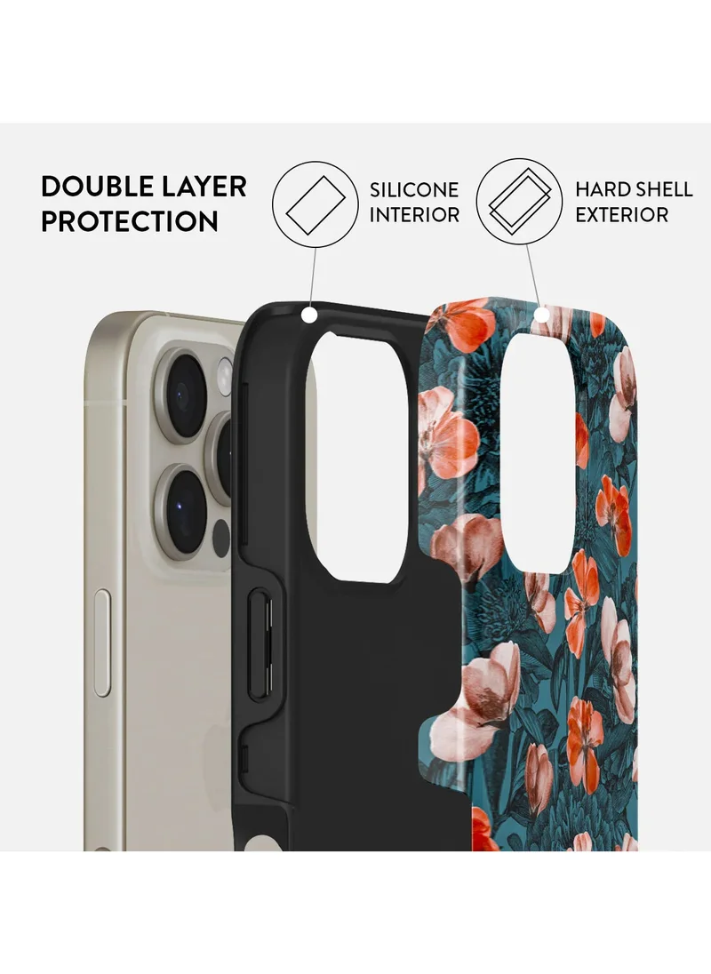 BURGA iPhone 16 Pro Max Case, 2 Piece Hard Shell + TPU Interior, Shock Absorption, All Port Accessible, Raised Bezel For Screen & Camera Protection, Never Fading HQ Print, No Rain No flower