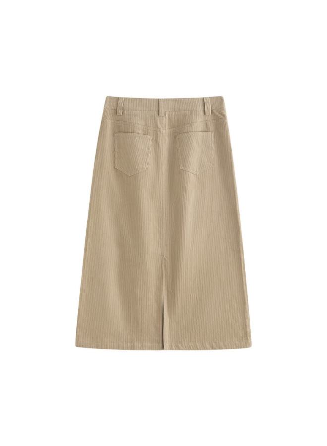 Inman Commuter Vintage Corduroy Split Skirt For Women Autumn Winter High Waist Elegant Half Skirt Apricot L - Image 1