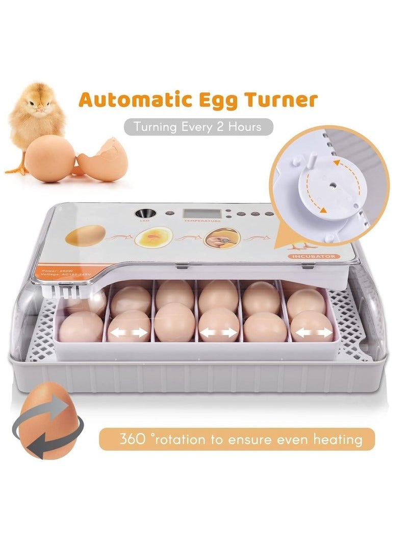 Generic Goreem Digital Egg Incubator 20 Eggs Poultry Hatcher with Auto Egg Turning Temperature Control LED Light Temperature Humidity Alarm Incubator for Chicken Ducks Bds Eggs  - Image 3