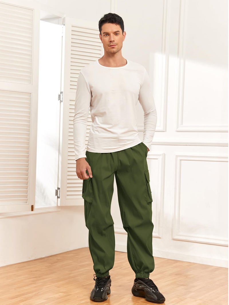 ZAFUL Flat Pocket Parachute Pants for Men Causal Baggy Cargo Pants Unisex Street Y2K Pants Drawstring Trousers Deep Green XXL - Image 2