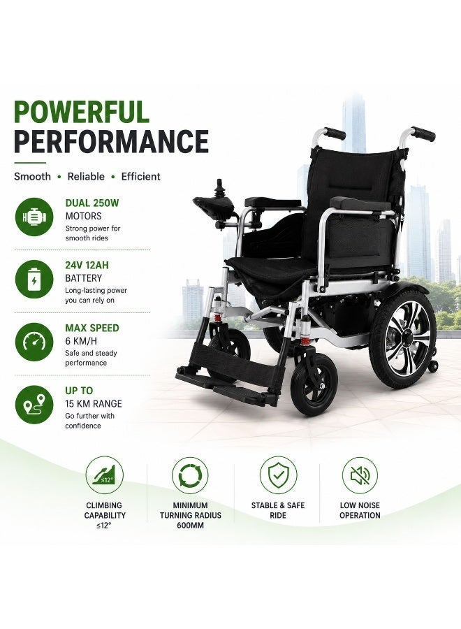 Enjoycare EPW67 Lightweight Foldable Electric Wheelchair – Dual Motor, 15km Range, 6km/h Speed, Grey - 1 year Warranty - Image 3
