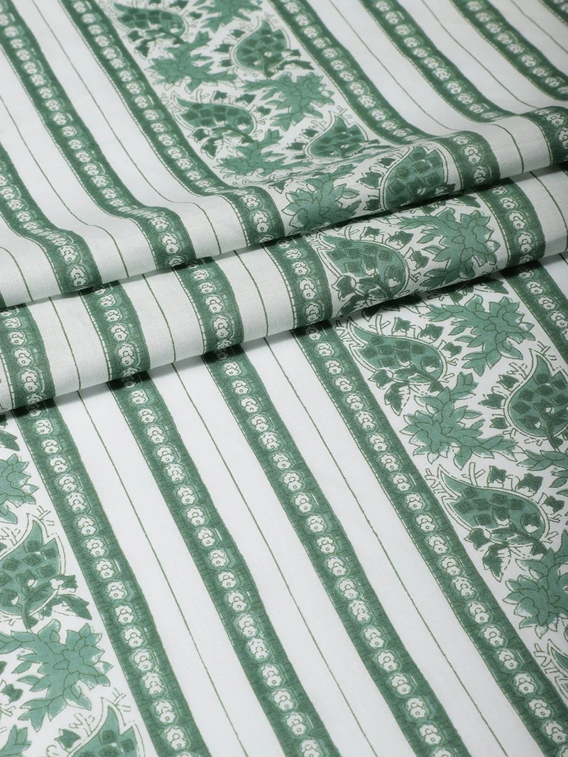AKS Sage Green Floral Block Print Fabric