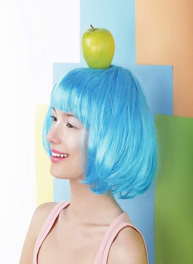 LIULIUBTY 9 Pieces Short Bob Hair Wigs 12" Straight with Flat Bangs Synthetic Fluorescence Colorful Cosplay Daily Party Costume Wigs for Women with Wig Cap - Image 5