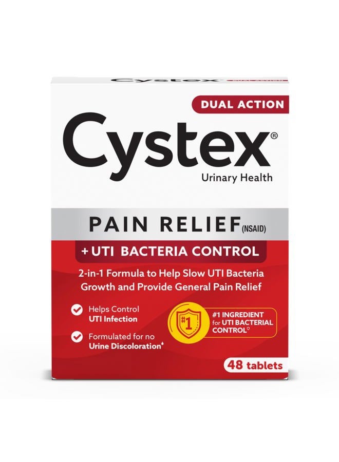 Cystex Dual Action UTI Pain Relief and Prevention, 2-in1 Formula to Help Slow UTI Bacteria Growth and Provide General Pain Relief for Women and Men, FSA HSA Eligible & Approved, 48 Count - Image 1