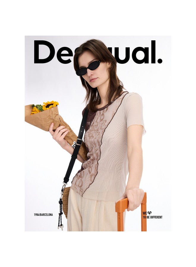 DESIGUAL spring/summer 2025 New Stretch Print Patchwork Women's T-shirt - Image 5