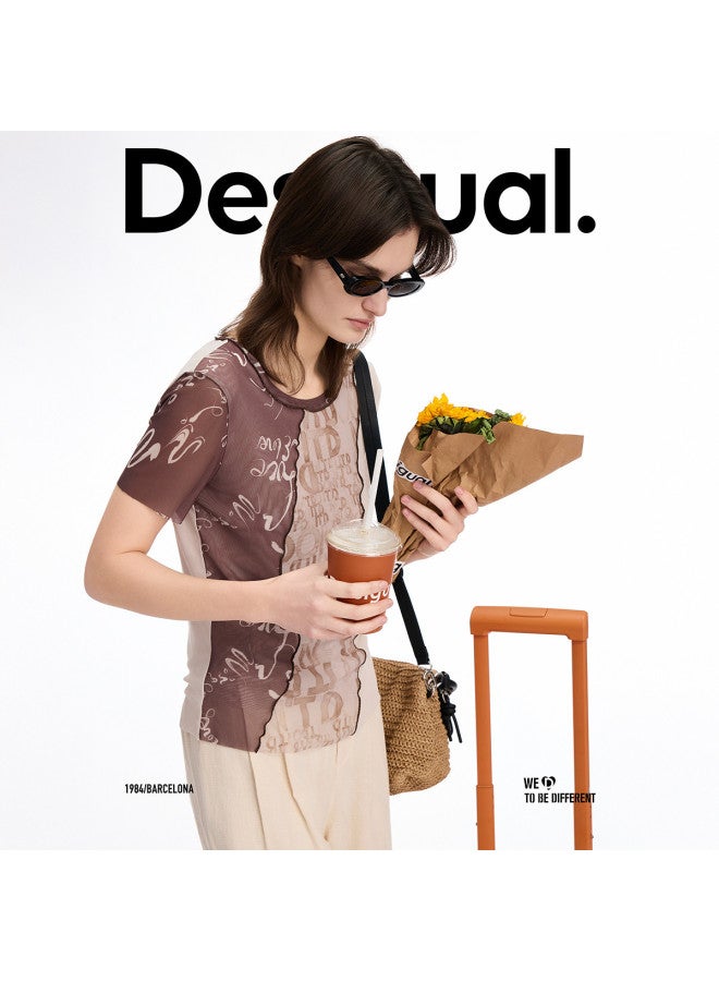 DESIGUAL spring/summer 2025 New Stretch Print Patchwork Women's T-shirt - Image 4