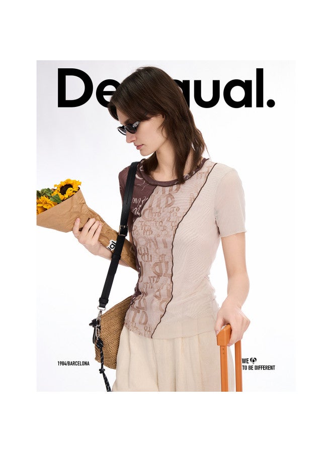 DESIGUAL spring/summer 2025 New Stretch Print Patchwork Women's T-shirt - Image 2