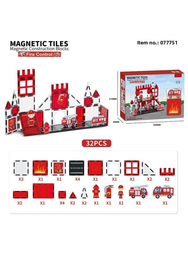 Colorful Parent-child DIY Collage Magnetic Film Children's Interactive Early Education Magnetic Building Blocks Educational Toys Wholesale-Specifications:077751-fire Series Color Window Magnetic Sheets/32pcs  - Image 1