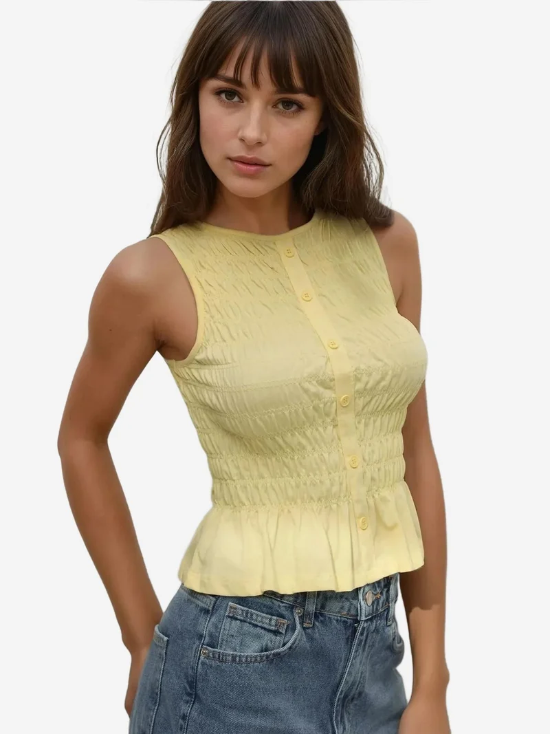 HICCUP Textured Crew Neck Slim Fit Top