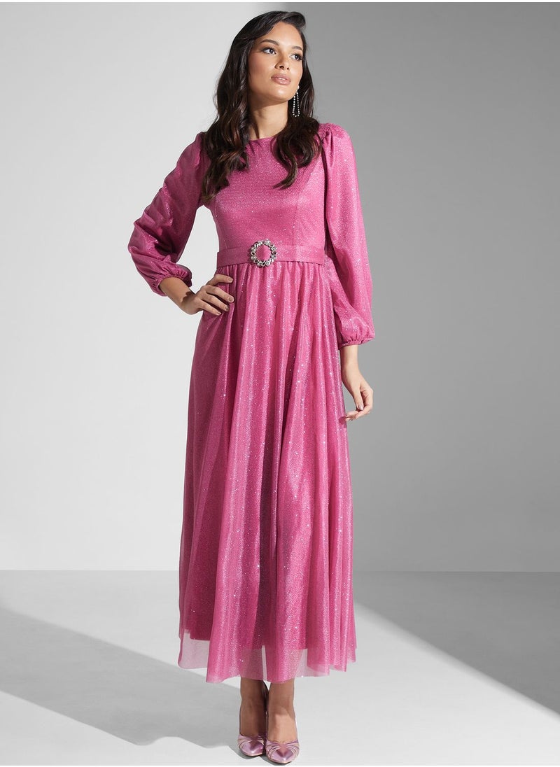 Khizana - Belted Shimmer Dress - Image 1