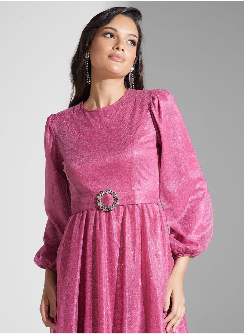 Khizana - Belted Shimmer Dress - Image 1