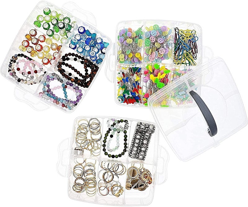 RUSHIL WERE 18 Grid Square Storage Box | 3 Layer | Free 1 Cable Spiral | With Removal Dividers | Detachable | For Jewelry, Craft Beads, Buttons Organizer | Plastic | Transparent | 16 x 11 x 14 cm - Image 4