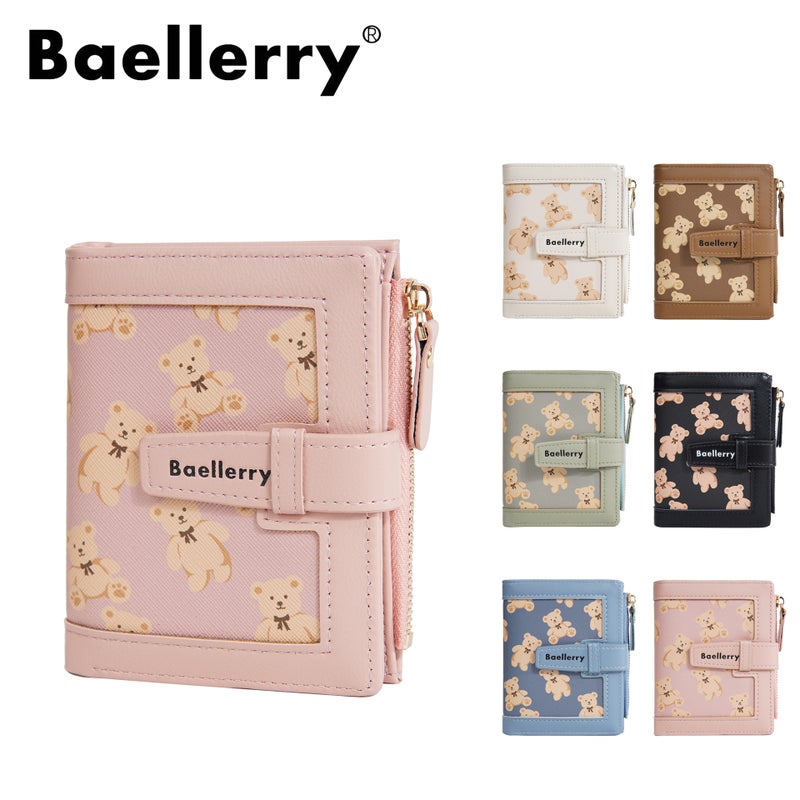 baellerry New Pink Women's Wallet with Bear Print, Multi-Card Slot, Zipper Coin Purse - Image 5