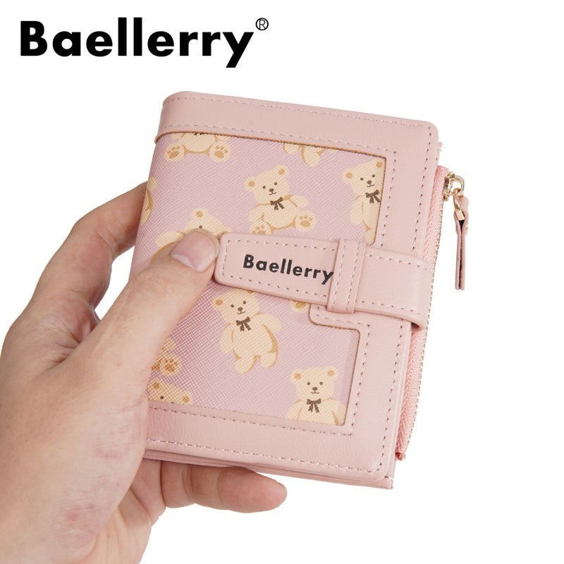 baellerry New Pink Women's Wallet with Bear Print, Multi-Card Slot, Zipper Coin Purse - Image 2