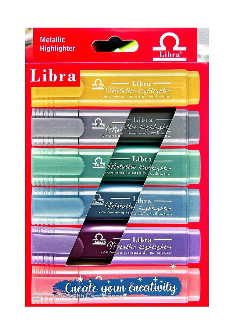 ليبرا 6-Pieces Metallic Highlighter Set Multicolour - Image 2