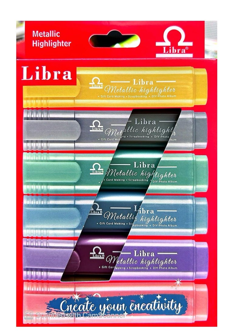 ليبرا 6-Pieces Metallic Highlighter Set Multicolour - Image 1