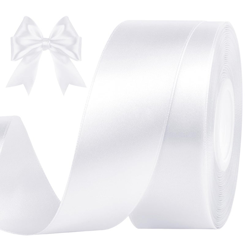 CLUEWR 1-1/2 Inches 50 Yards White Satin Ribbon, Solid Fabric Ribbon Roll for Flower Bouquets, Gift Wrapping, Wedding, Handmade Crafts - Image 1