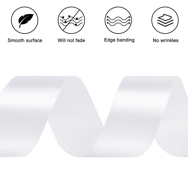 CLUEWR 1-1/2 Inches 50 Yards White Satin Ribbon, Solid Fabric Ribbon Roll for Flower Bouquets, Gift Wrapping, Wedding, Handmade Crafts - Image 3