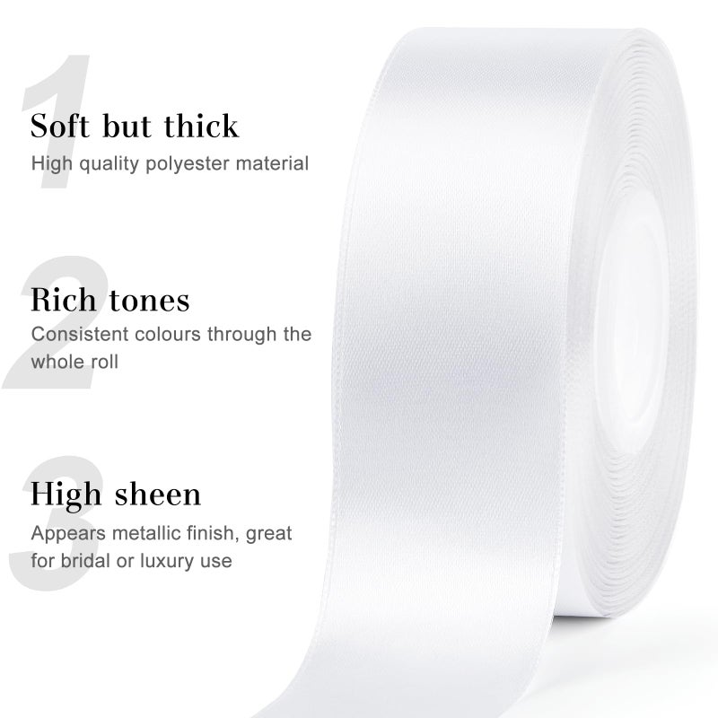 CLUEWR 1-1/2 Inches 50 Yards White Satin Ribbon, Solid Fabric Ribbon Roll for Flower Bouquets, Gift Wrapping, Wedding, Handmade Crafts - Image 4