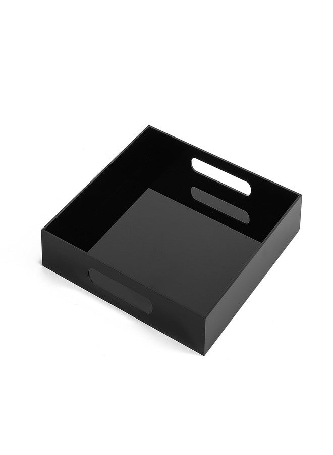 BEYLANG Glossy Black Sturdy Acrylic Serving Tray with Handles-12x12 Inch-Serving Coffee,Appetizer,Breakfast,Butler-Kitchen Countertop Tray-Makeup Drawer Organizer-Vanity Table,Ottoman Tray-Decorative - Image 1