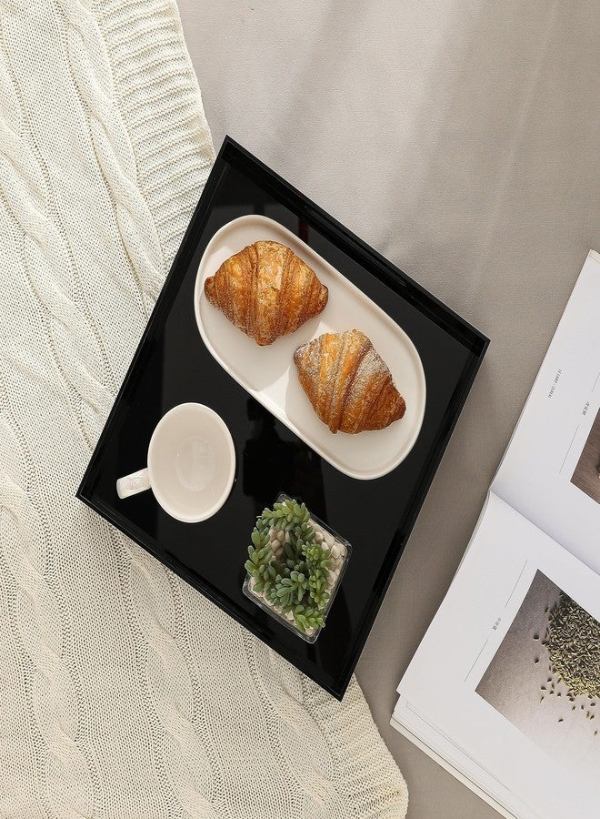 BEYLANG Glossy Black Sturdy Acrylic Serving Tray with Handles-12x12 Inch-Serving Coffee,Appetizer,Breakfast,Butler-Kitchen Countertop Tray-Makeup Drawer Organizer-Vanity Table,Ottoman Tray-Decorative - Image 4