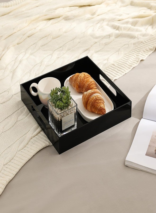 BEYLANG Glossy Black Sturdy Acrylic Serving Tray with Handles-12x12 Inch-Serving Coffee,Appetizer,Breakfast,Butler-Kitchen Countertop Tray-Makeup Drawer Organizer-Vanity Table,Ottoman Tray-Decorative - Image 5