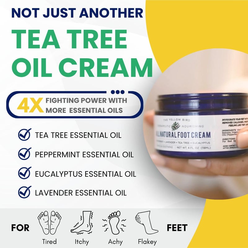 The Yellow Bird Yellow Bird Natural Tea Tree Foot Cream & Organic Foot Balm for Dry, Cracked Feet & Heels â€“ Peppermint Moisturizer for Athleteâ€™s Foot Relief and Intensive Callus Repair Treatment Salve â€“ Made in USA - Image 3
