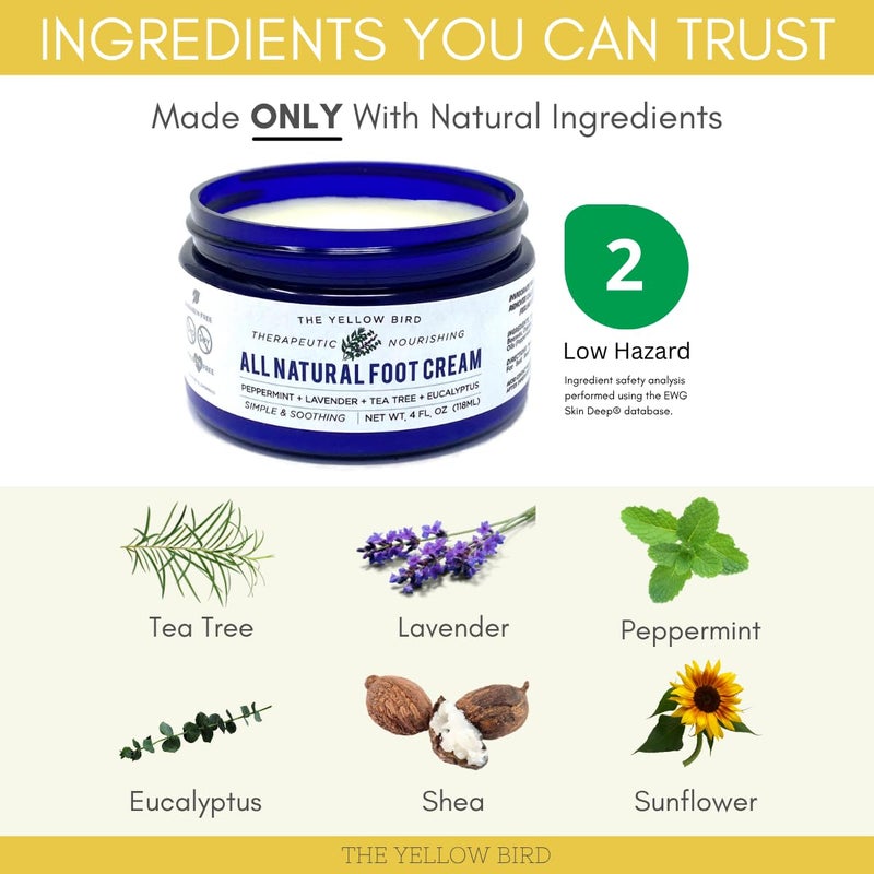 The Yellow Bird Yellow Bird Natural Tea Tree Foot Cream & Organic Foot Balm for Dry, Cracked Feet & Heels â€“ Peppermint Moisturizer for Athleteâ€™s Foot Relief and Intensive Callus Repair Treatment Salve â€“ Made in USA - Image 4
