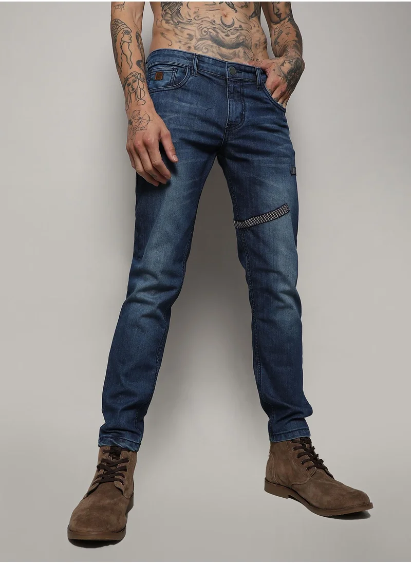 Campus Sutra Men's Blue Embroidered Patched Denim Jeans