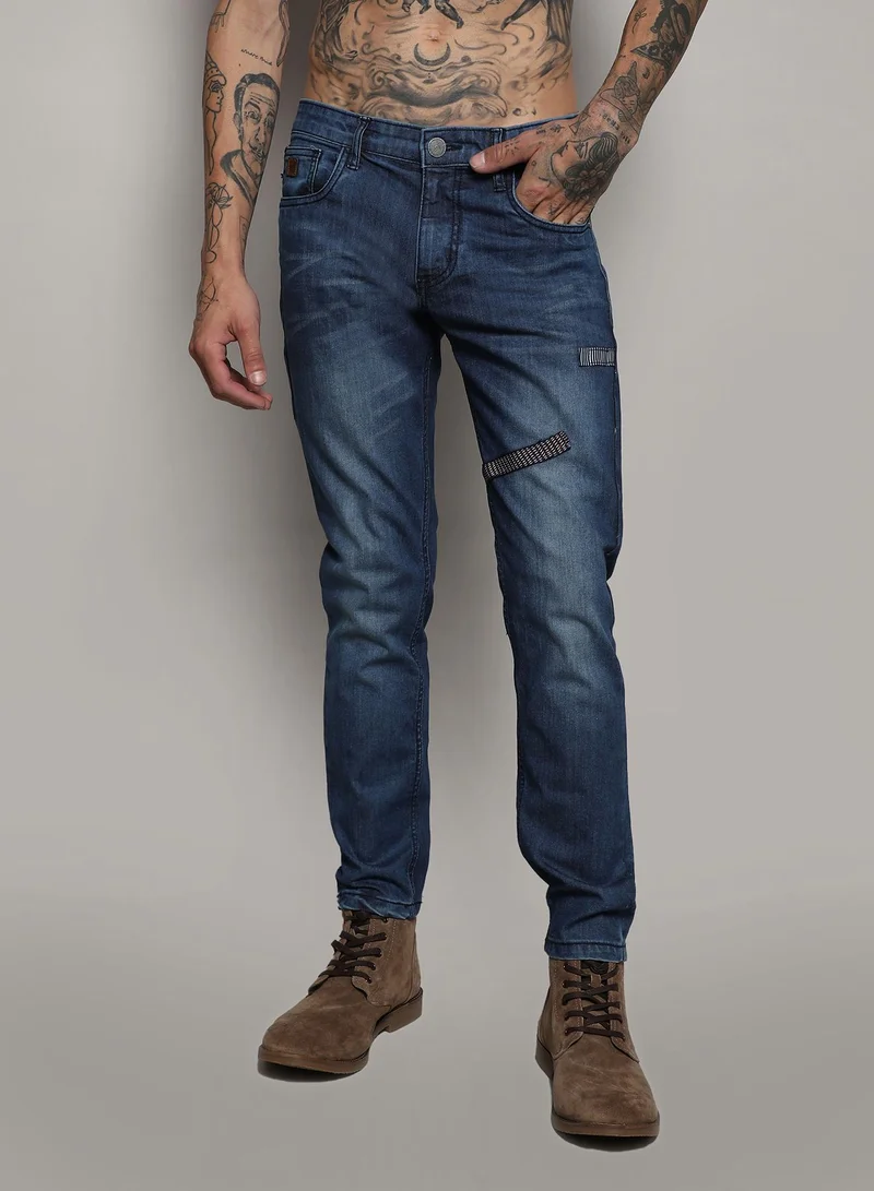 Campus Sutra Men's Blue Embroidered Patched Denim Jeans