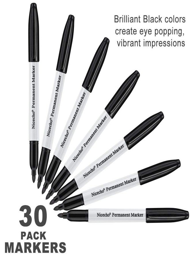 Nicecho Permanent Markers, Black Permanent Marker Pens, 30 Count Fine Point Basic Marker Set - Image 2