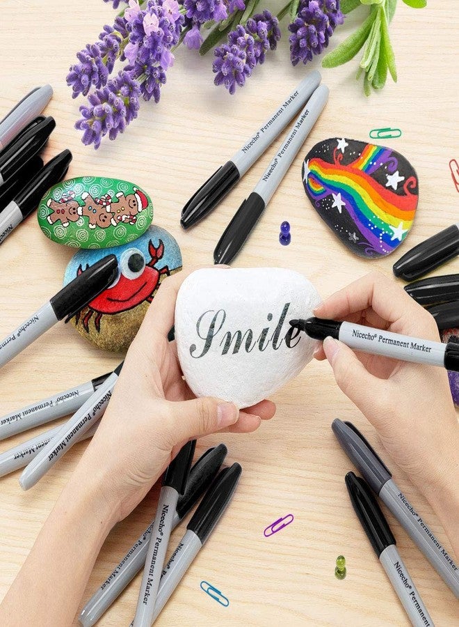 Nicecho Permanent Markers, Black Permanent Marker Pens, 30 Count Fine Point Basic Marker Set - Image 3