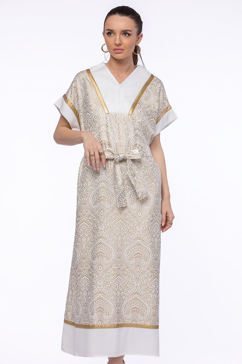 RINA Gold Baroque Maxi Dress - Image 3