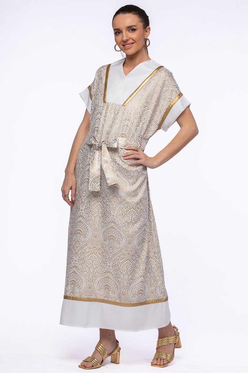 RINA Gold Baroque Maxi Dress - Image 4