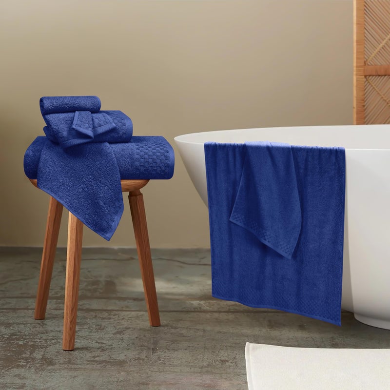 ملكي خاص MyOwn Premium Cotton 6 Pack Placel Contip for Bathroom يحتوي على 2 مناشف حمام 28 × 55 بوصة 2 مناشف يدوية 16x24 بوصة و 2 غسل 12x12 بوصة مثالية كل يوم استخدام مضغوط وخفيف الوزن - الأزرق البحري - Image 4