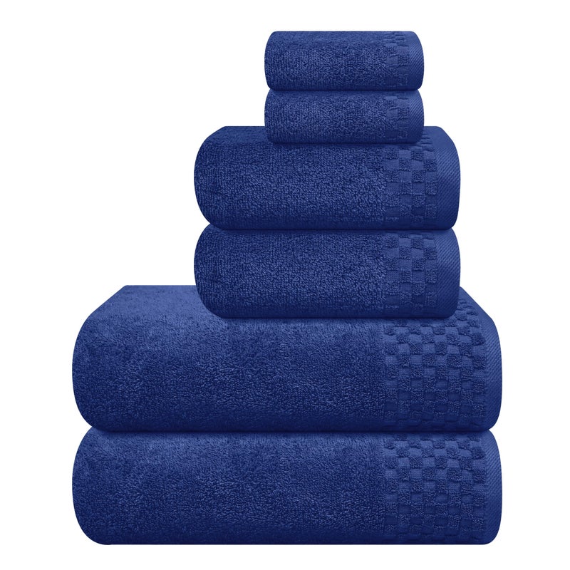 ملكي خاص MyOwn Premium Cotton 6 Pack Placel Contip for Bathroom يحتوي على 2 مناشف حمام 28 × 55 بوصة 2 مناشف يدوية 16x24 بوصة و 2 غسل 12x12 بوصة مثالية كل يوم استخدام مضغوط وخفيف الوزن - الأزرق البحري - Image 1