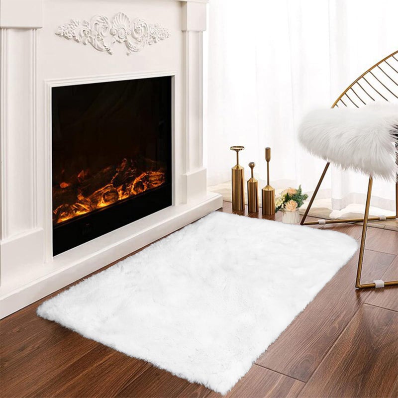Latepis White Throw Rug 2x3 Small Furry Rugs for Bedroom Faux Rabbit Fur Rug Soft Washable Shag Bedside Fluffy Rugs for Living Room Dorm Nursey Chair Seat Cover Home Decor