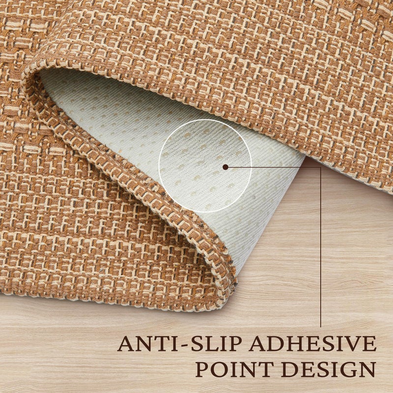 MatEssenz 3x5 ft Washable Area Rug, Textured Natural Woven Low-Profile Entryway Rug with Non-Slip Backing, Neutral Light Brown Accent Rug for Bedroom, Living Room - Image 3