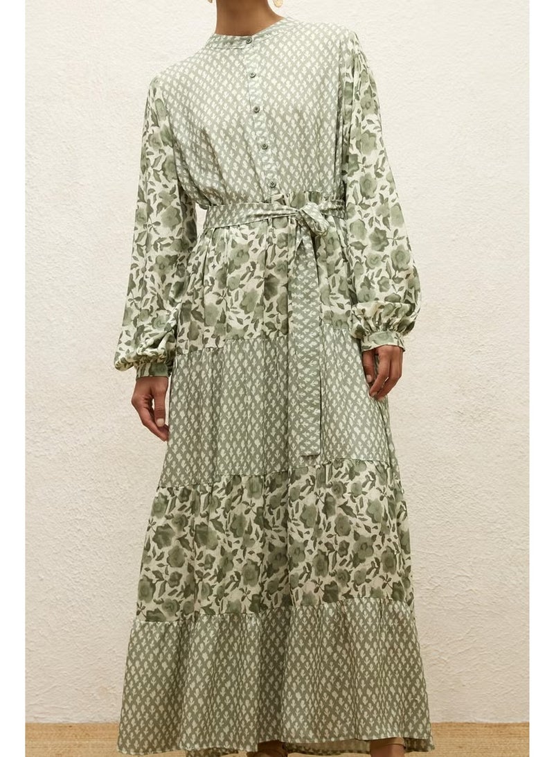 Manuka Patterned Layered Viscose Dress Green Simone - Image 3