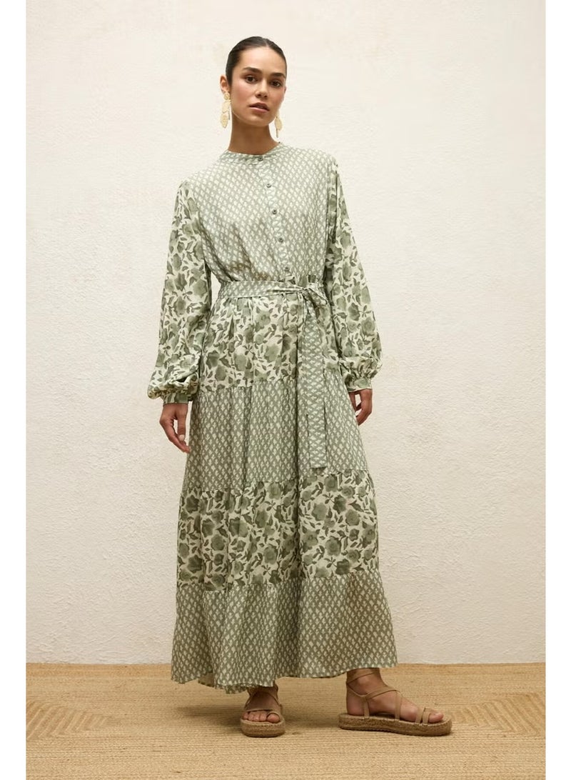 Manuka Patterned Layered Viscose Dress Green Simone - Image 1