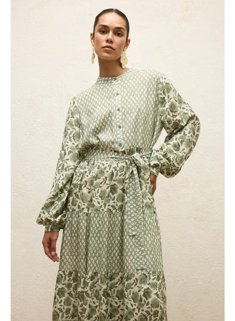 Manuka Patterned Layered Viscose Dress Green Simone - Image 4