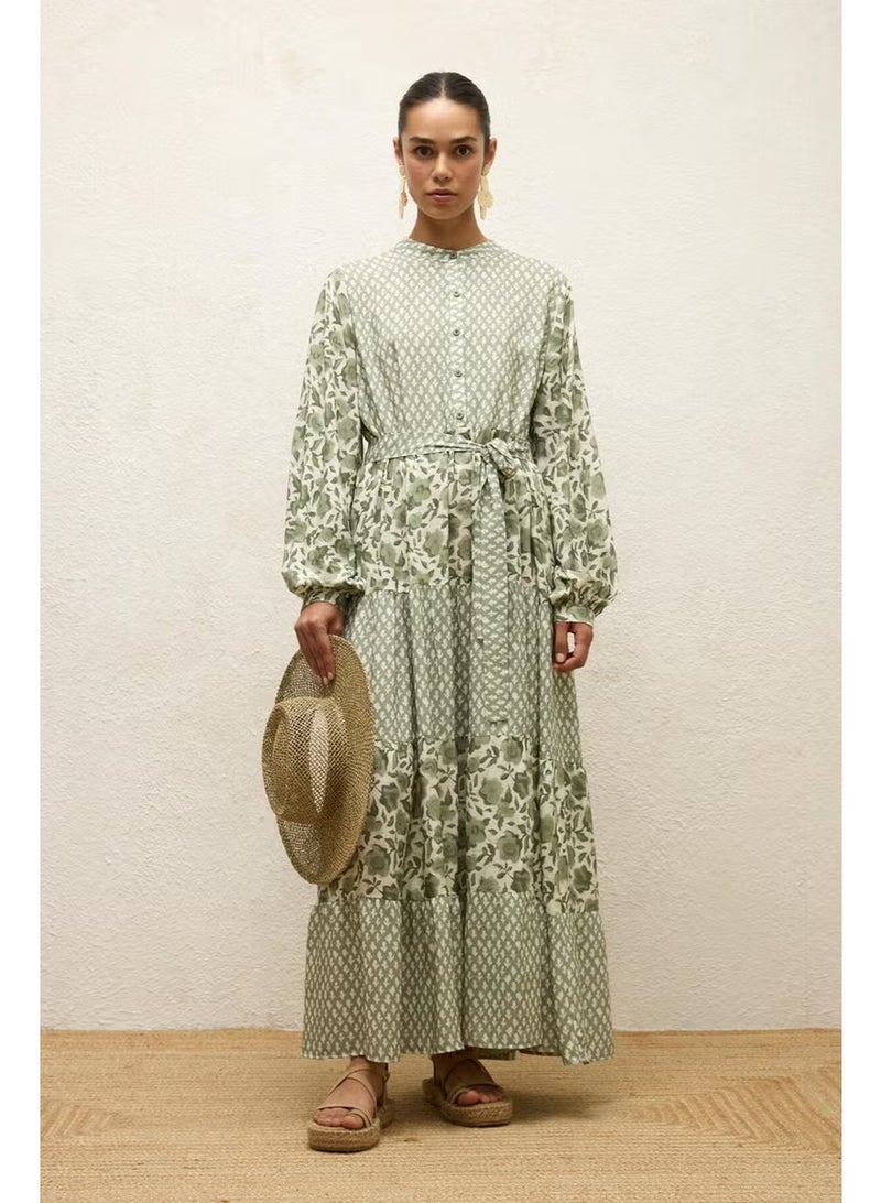 Manuka Patterned Layered Viscose Dress Green Simone - Image 2
