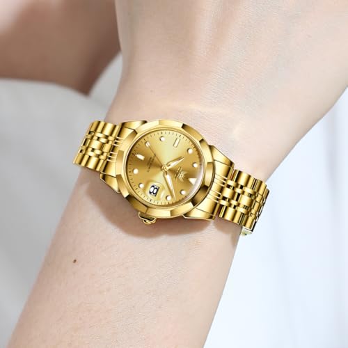 OPK Womens Watch Gold Fashion Female Watches for Ladies Analog Quartz Stainless Steel Waterproof Luminous Day Date Two Tone Wristwatch - Image 5